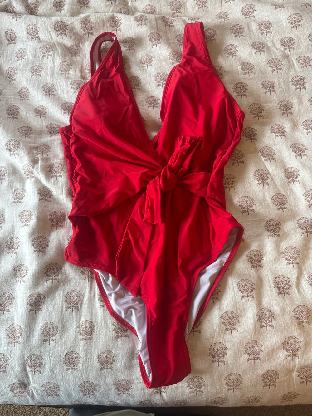 Red One-Piece Swimsuit with Front Tie